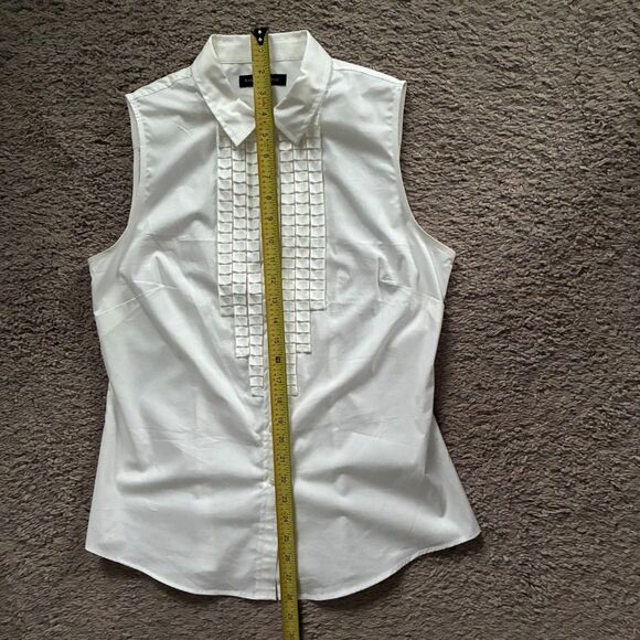 Banana Republic Riley Women Top 10P White Ruffle Sleeveless Tailored Preppy - Picture 7 of 10